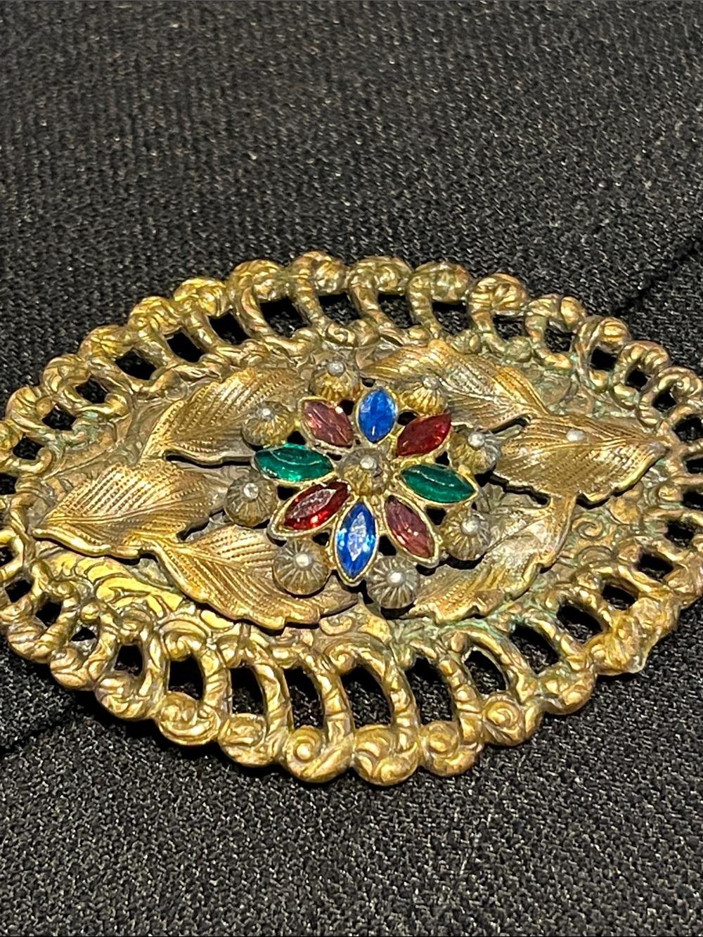 Vintage Florenza Style Rhinestone Floral Brooch Filigree Statement Pin - Picture 3 of 12